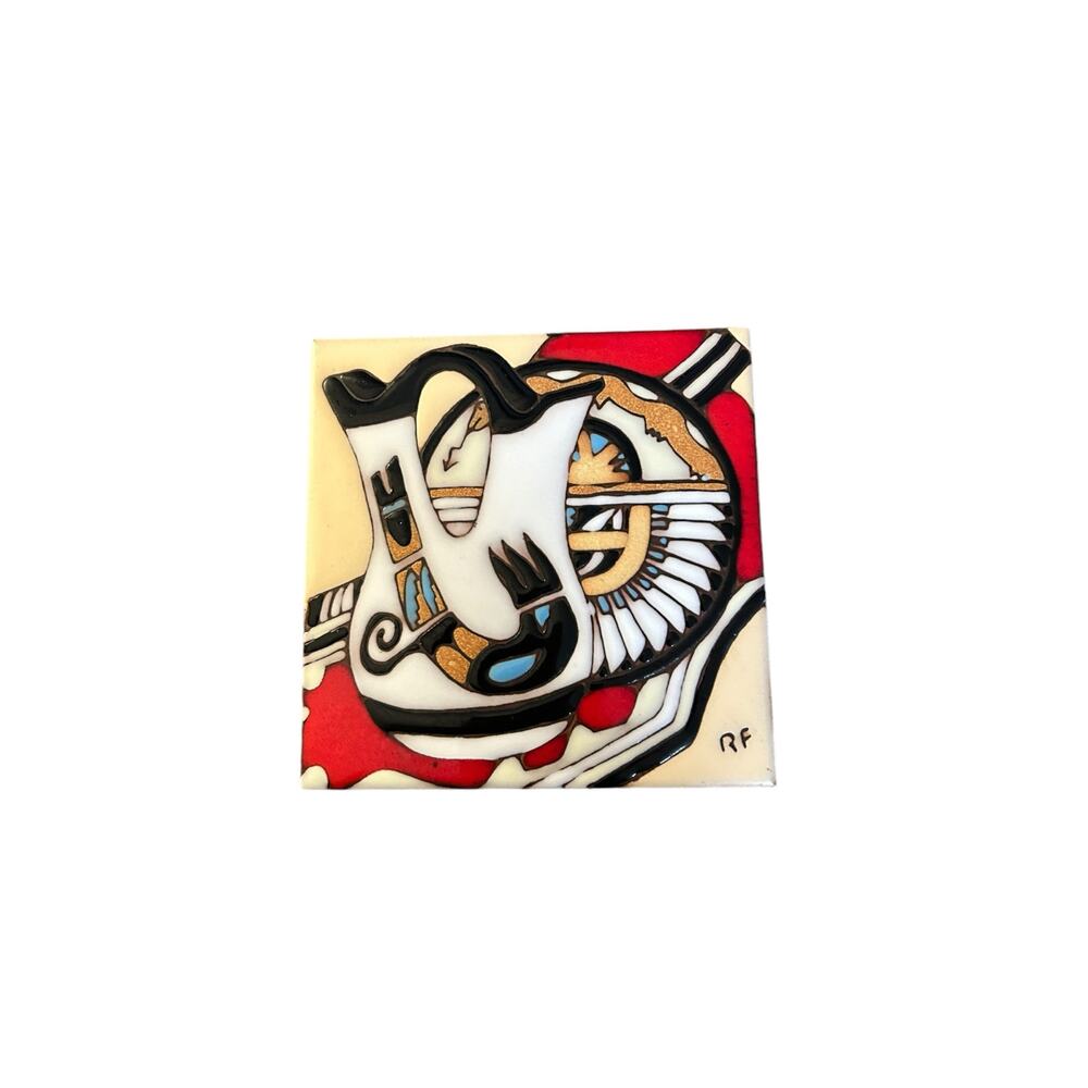 Vintage 1990 Earthtones Decorative Tile Art Signed RF